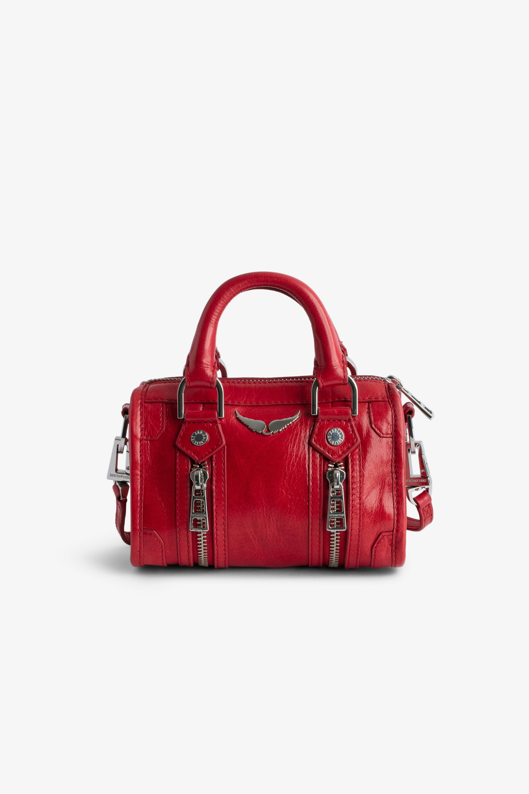 Bolso Sunny Nano #2 - Pequeño bolso rojo de charol con efecto vintage con asas cortas y bandolera.