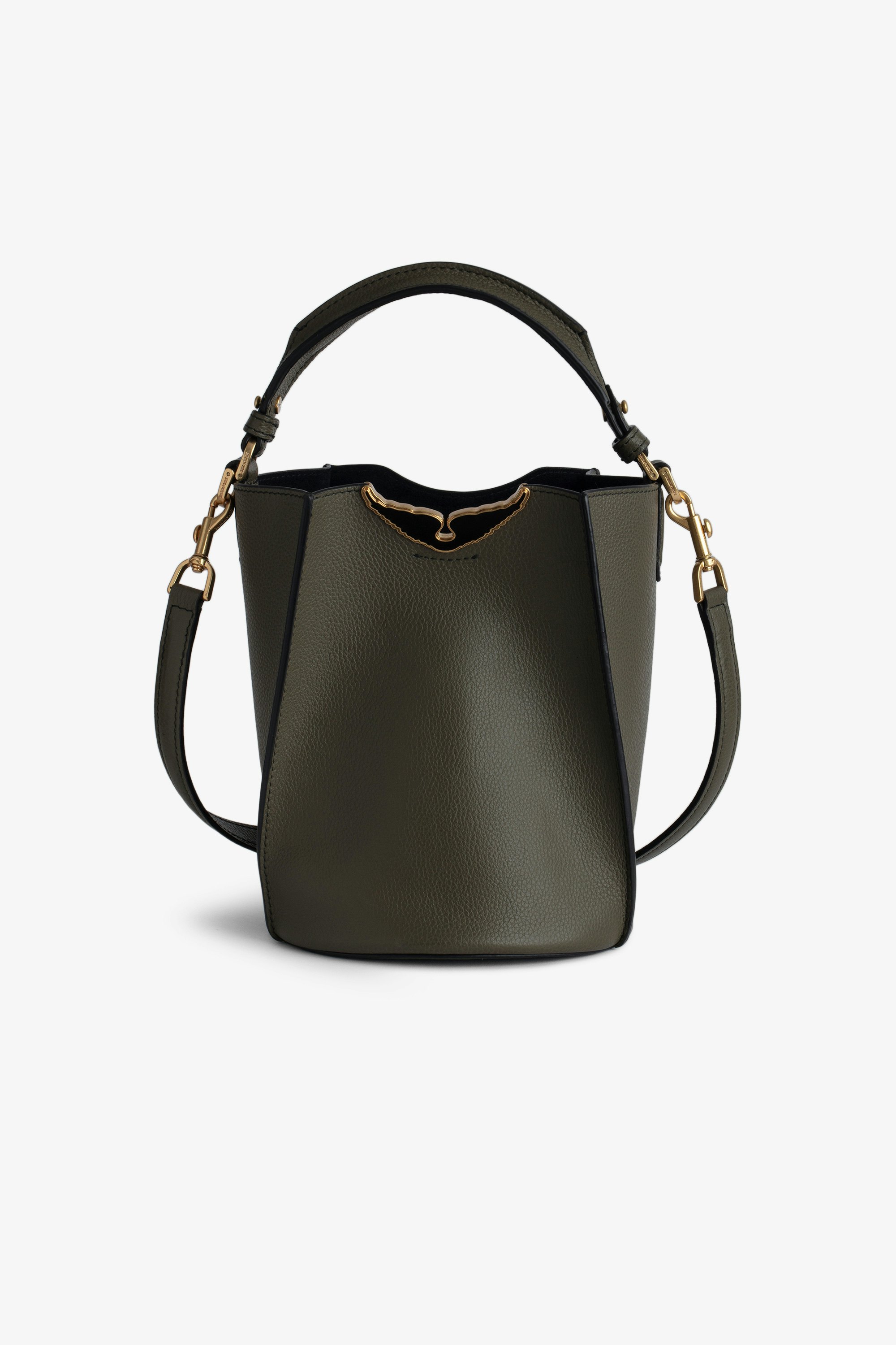 Borderline Bucket Bag - Women’s khaki grained leather bucket bag with handle and shoulder strap and lacquered wings signature.
