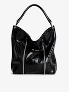 Sunny Hobo Bag - Vintage-effect patent leather hobo bag with handle and signature wings.