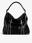 Sunny Hobo Bag - Vintage-effect patent leather hobo bag with handle and signature wings.