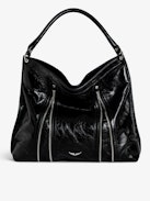 Sunny Hobo Bag - Vintage-effect patent leather hobo bag with handle and signature wings.
