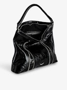 Sunny Hobo Bag - Vintage-effect patent leather hobo bag with handle and signature wings.