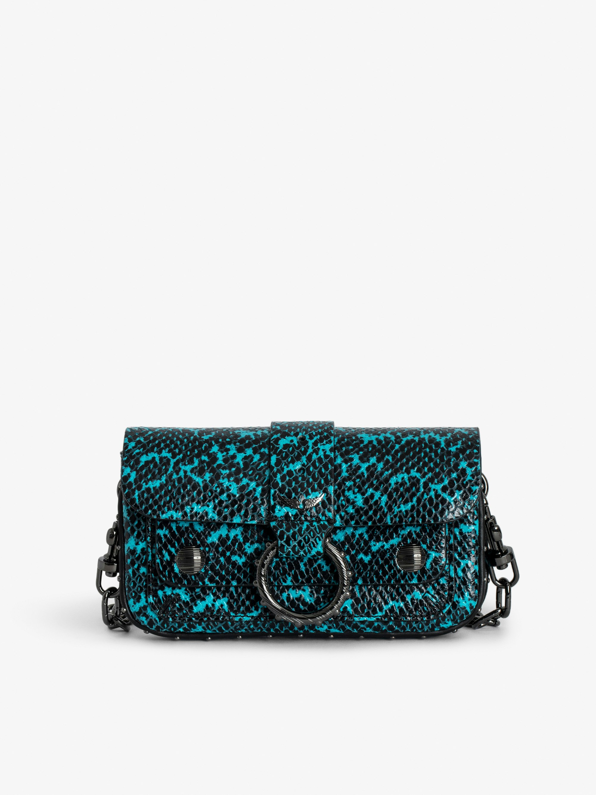 Kate Wallet Wild Bag - Designed by Kate Moss for Zadig&Voltaire.  Blue snakeskin-effect leather mini bag with ring and chain.