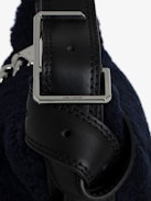 Le Cecilia XS Shearling Bag - Small navy blue shearling leather bag with leather shoulder strap and metal C buckle.