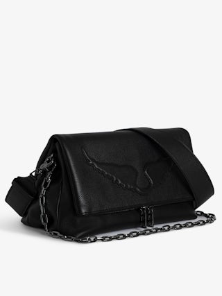 Rocky Bag - Grained leather bag with chain, shoulder strap and embossed wing signature.