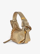 Le Cecilia XS Bag - Small metallic gold leather bag with crinkle effect, shoulder strap and metal C buckle.