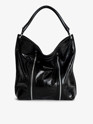 Sunny Hobo Vintage Patent Bag - Patent leather hobo bag with vintage effect and wing signature.