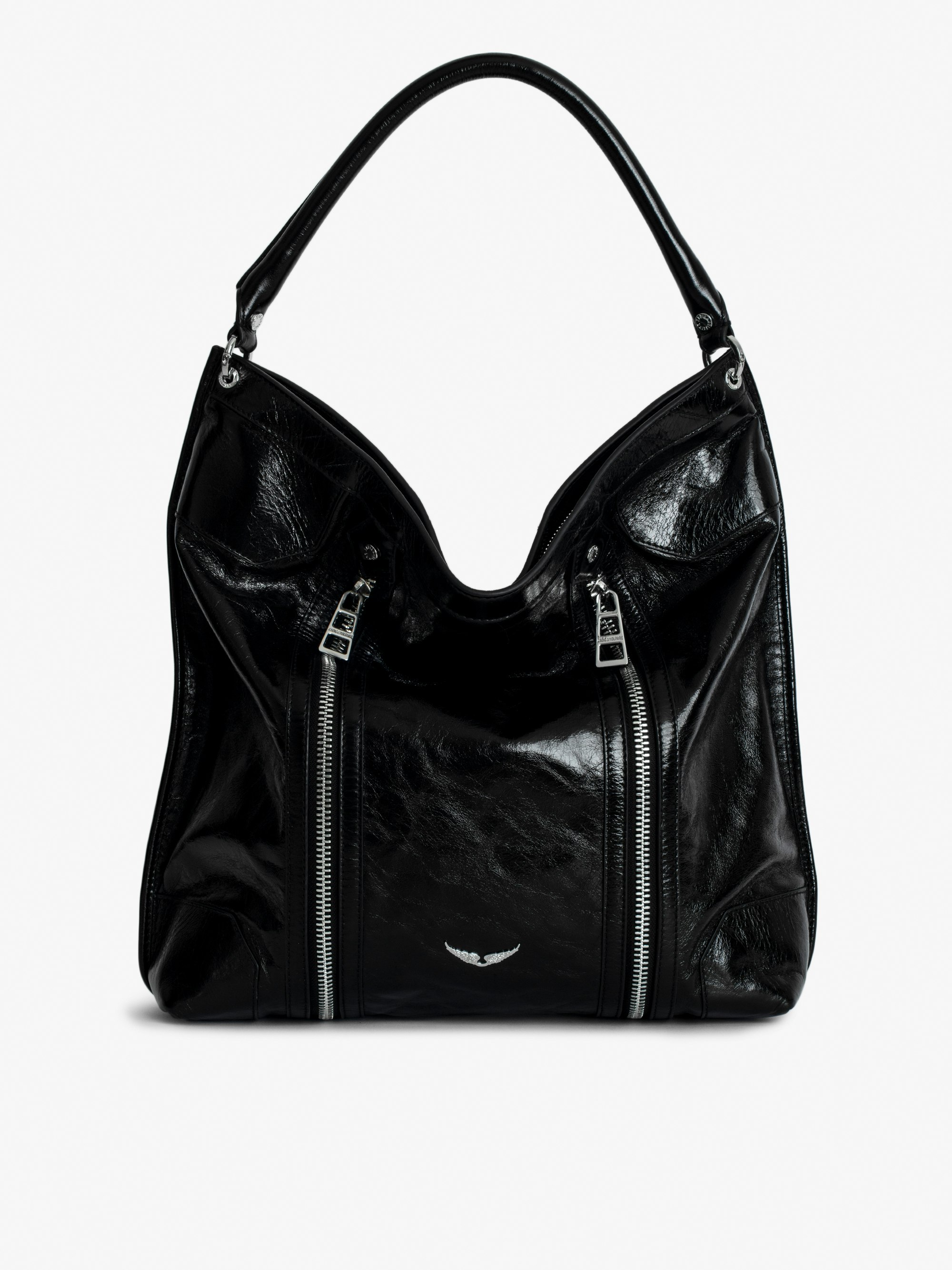 Sunny Hobo Bag - Vintage-effect patent leather hobo bag with handle and signature wings.