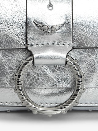 Kate Wallet Vintage Metal Bag - Silver metallic leather mini bag with ring and chain.