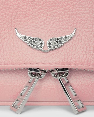 Rock Nano Clutch - Women’s brown grained leather clutch with double leather and metal chain strap.