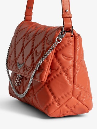 Rocky II XL Quilted Monogram Bag - Smooth quilted leather bag with monogram shoulder strap, chain, and signature wings.
