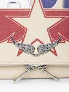 Bolso de mano Rock - Bolso de mano de cuero granulado con doble cadena de cuero y metal y alas adornadas con strass.