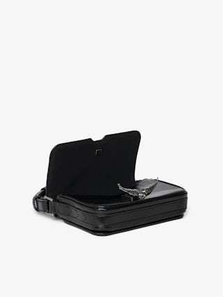 Le Zazi Vintage Patent Bag - Small vintage-inspired patent leather bag with adjustable shoulder strap and signature wings.