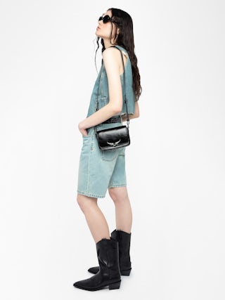 Le Zazi Vintage Patent Bag - Small vintage-inspired patent leather bag with adjustable shoulder strap and signature wings.