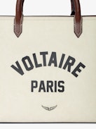 Sac Angel Tote Voltaire XS - Sac cabas en toile et cuir grainé à double anse, bandoulière et signature ailes.