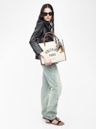 Sac Angel Tote Voltaire XS - Sac cabas en toile et cuir grainé à double anse, bandoulière et signature ailes.