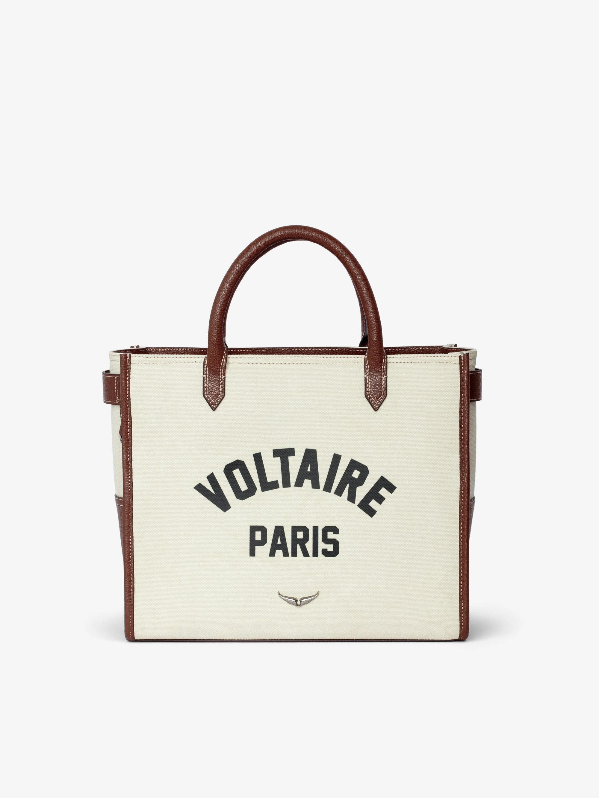 Sac Angel Tote Voltaire - Sac cabas en toile et cuir grainé à double anse, bandoulière et signature ailes.