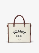 Sac Angel Tote Voltaire XS - Sac cabas en toile et cuir grainé à double anse, bandoulière et signature ailes.