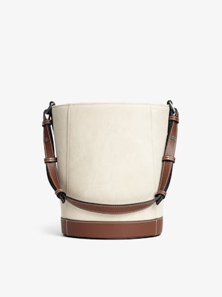 Z Bucket Voltaire Bag - Canvas and grained leather bucket bag with adjustable strap and wing signature.
