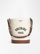 Z Bucket Voltaire Bag - Canvas and grained leather bucket bag with adjustable strap and wing signature.