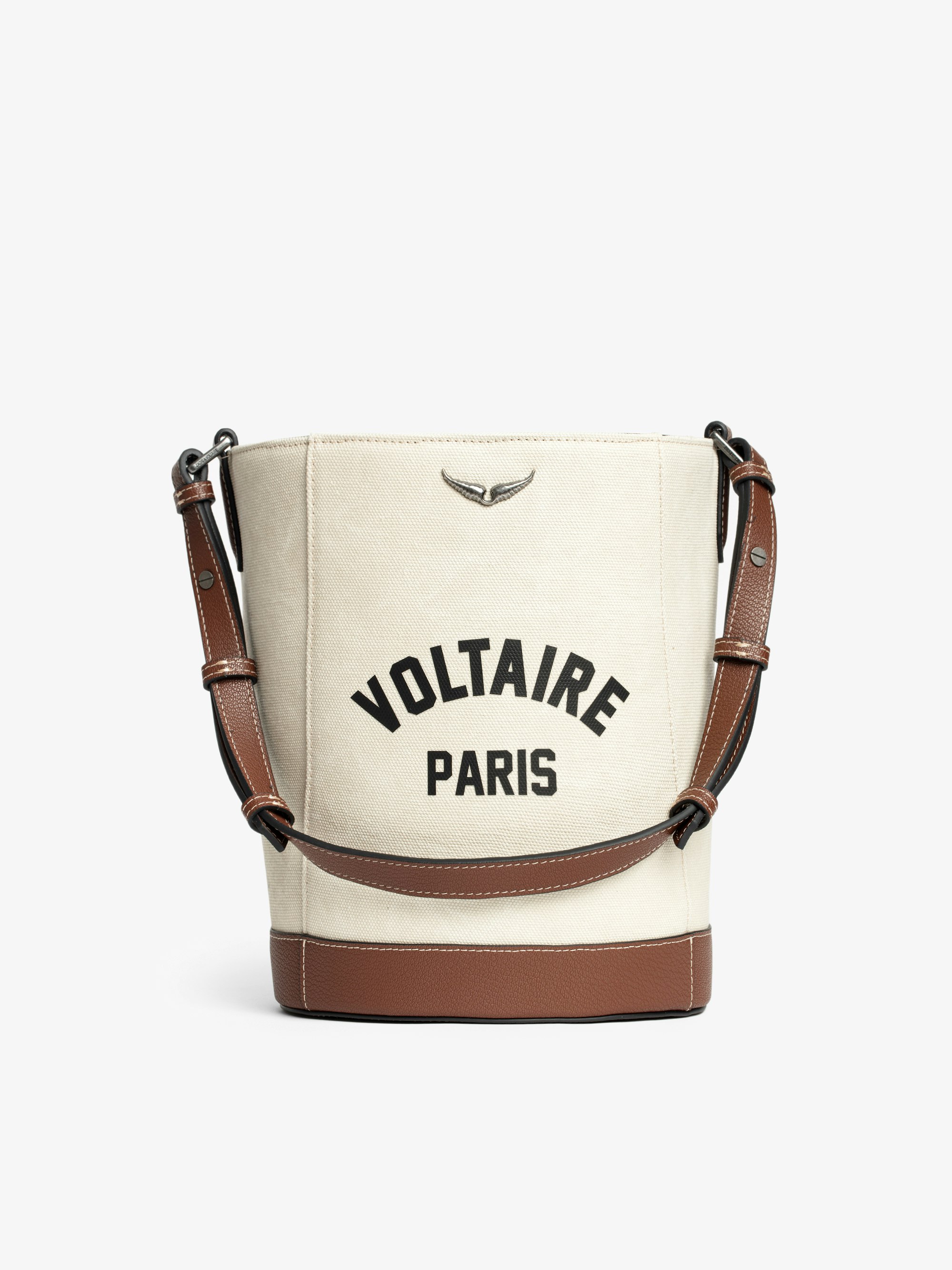 Sac Z Bucket Voltaire - Sac seau en toile et cuir grainé à bandoulière ajustable et signature ailes.