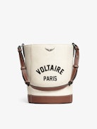 Bolso Z Bucket Voltaire - Bolso saco de lona y cuero granulado con correa ajustable y firma de alas.