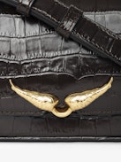 Borsa Le Zazi Croco - Piccola borsa in pelle effetto coccodrillo, con tracolla regolabile e ali caratteristiche.