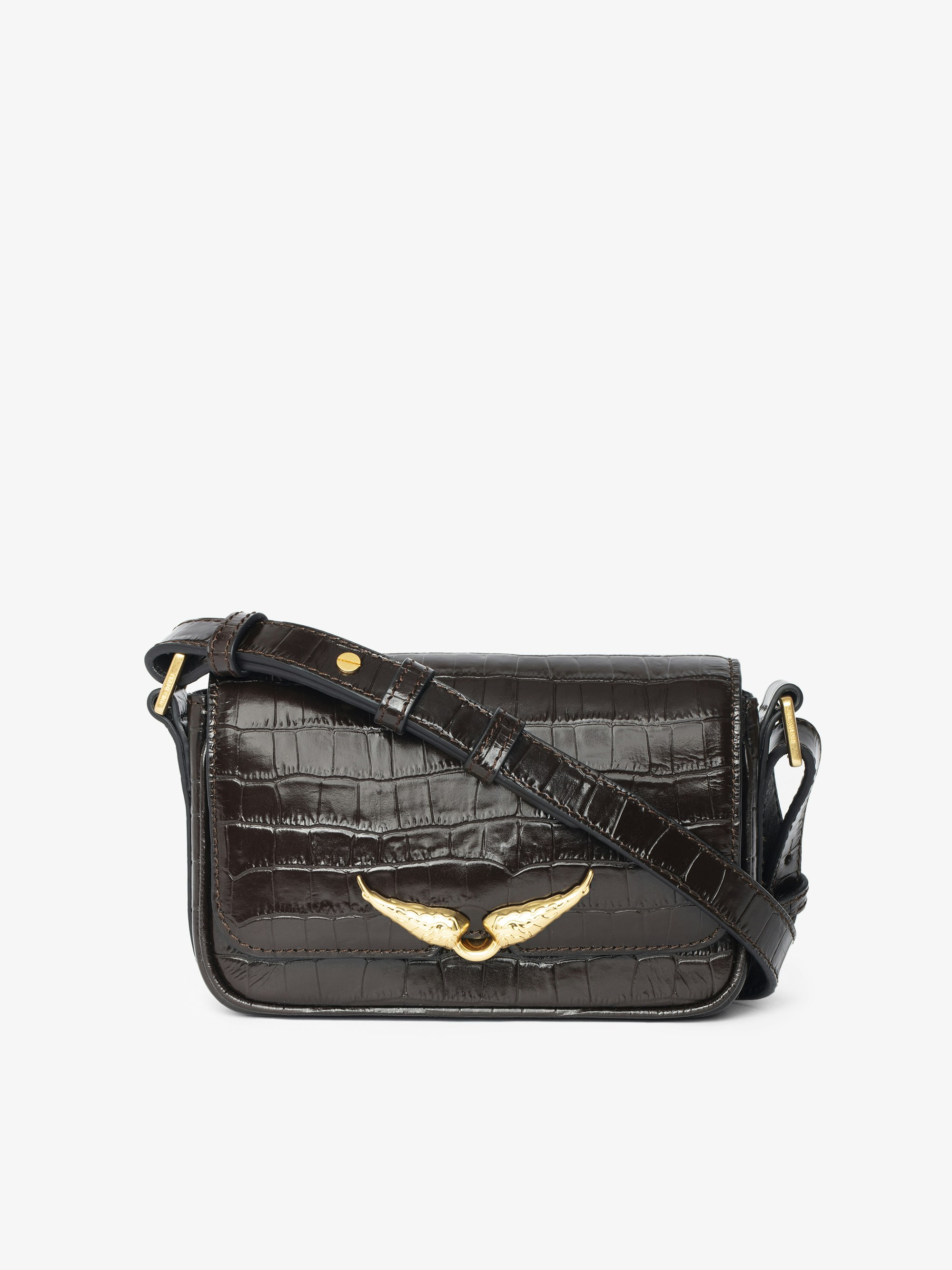 Le Zazi Croco Bag - Small croco-effect leather bag with adjustable shoulder strap and signature wings.