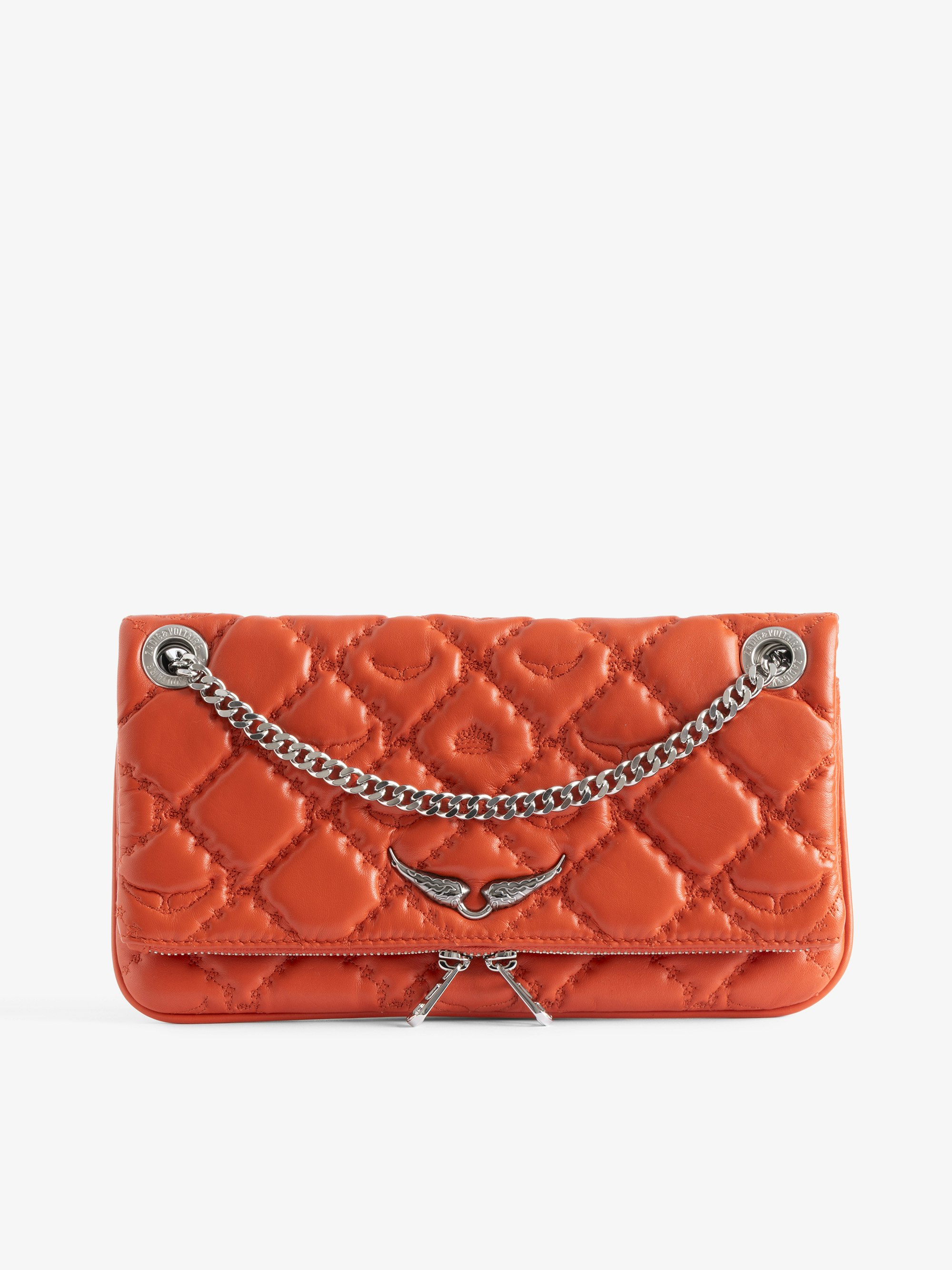 Rock II Quilted Monogram Clutch - Clutch in smooth quilted leather with sliding metal chain and signature wings.