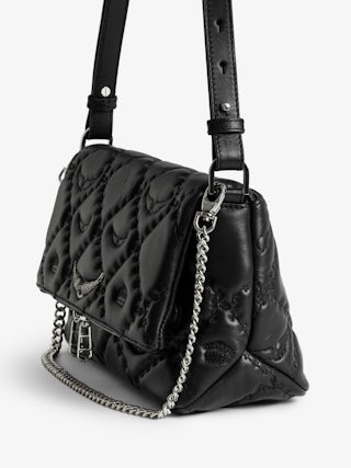 Rocky II Quilted Monogram Bag - Smooth quilted leather bag with monogram shoulder strap, chain, and signature wings.