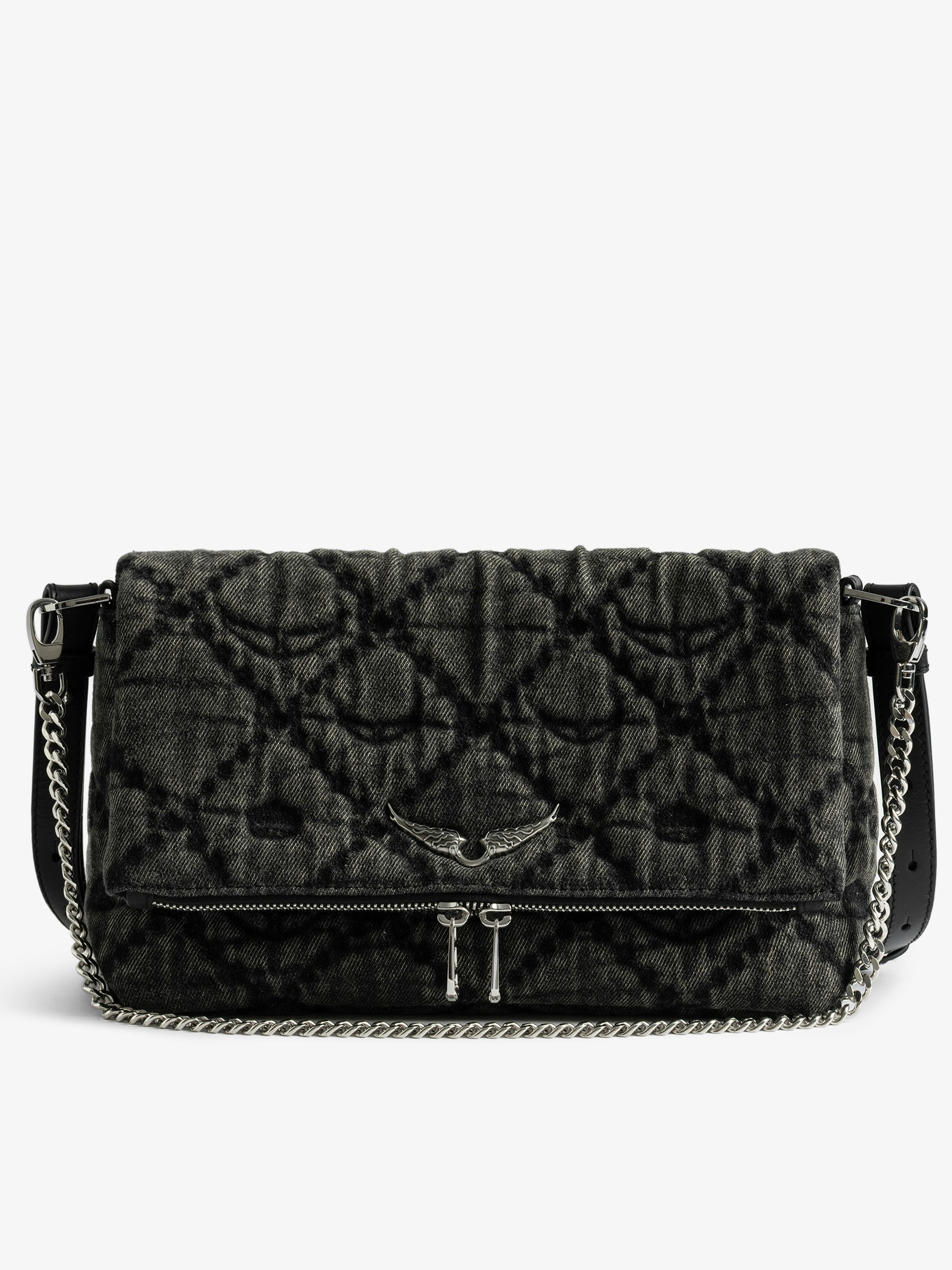 Rocky II Monogram Bag - Denim monogram shoulder bag with chain and signature wings.