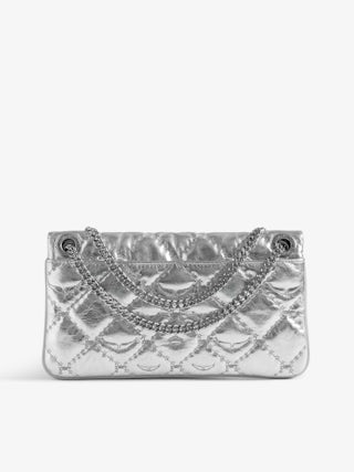 Rock II Silver Metallic Clutch - Pochette in quilted metallic leather with sliding metal chain and signature wings.