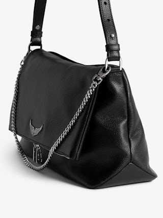 Rocky XL Bag - Grained leather shoulder bag with chain and signature wings.