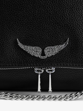 Rocky XL Bag - Grained leather shoulder bag with chain and signature wings.