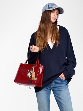 Sac Angel Tote XS - Petit sac en cuir froissé à doubles anses, bandoulière et signature ailes en relief.