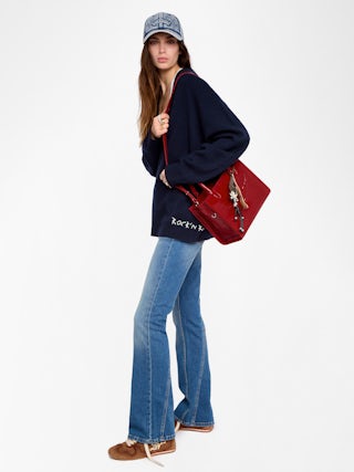 Sac Angel Tote XS - Petit sac en cuir froissé à doubles anses, bandoulière et signature ailes en relief.