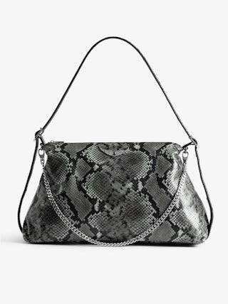 Jim Wild Bag - Soft python-effect leather bag adorned with a chain and rhinestone wing.