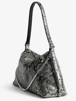 Jim Wild Bag - Soft python-effect leather bag adorned with a chain and rhinestone wing.