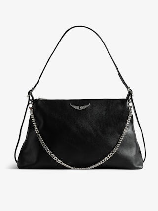 Jim Bag - Soft grained leather bag adorned with a chain and rhinestone wing.