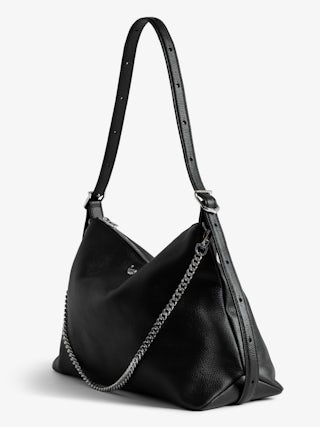 Jim Bag - Soft grained leather bag adorned with a chain and rhinestone wing.