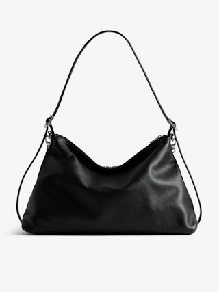Jim Bag - Soft grained leather bag adorned with a chain and rhinestone wing.