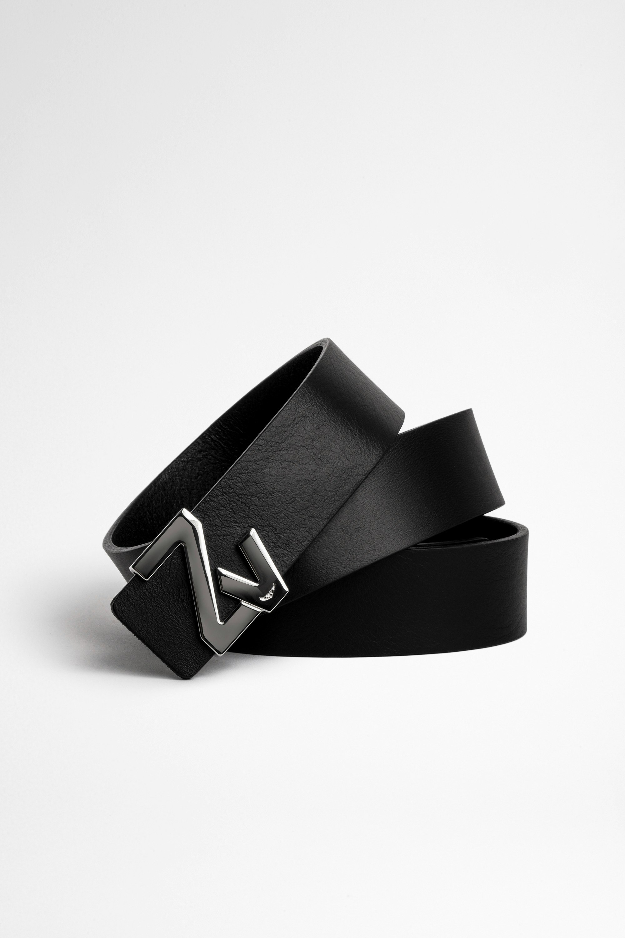 Cintura ZV Initiale La Belt Cintura in pelle nera con fibbia ZV argento, donna