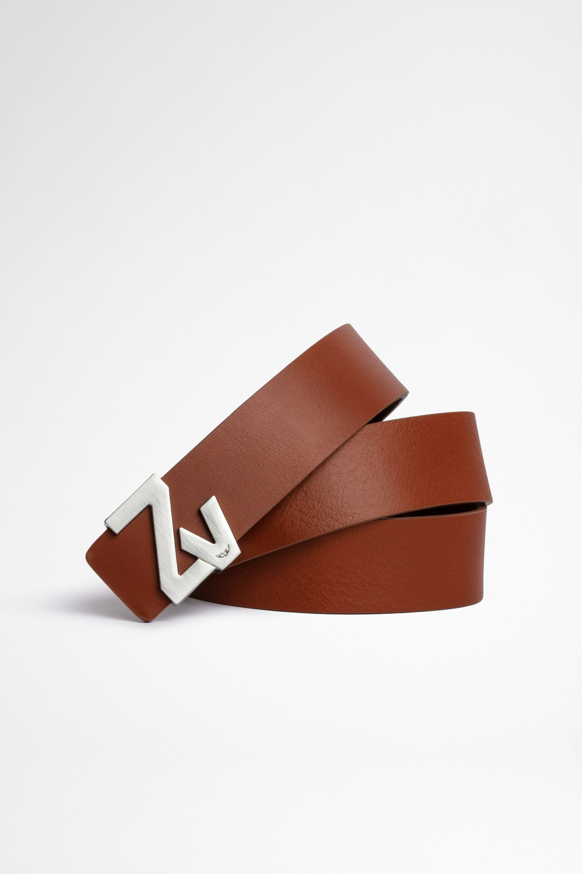 ZV Initiale La ベルト Women's camel-colored leather belt with gold ZV buckle