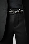 Rock Belt - Women’s grey vintage leather belt with a crystal-embellished wings charm buckle
