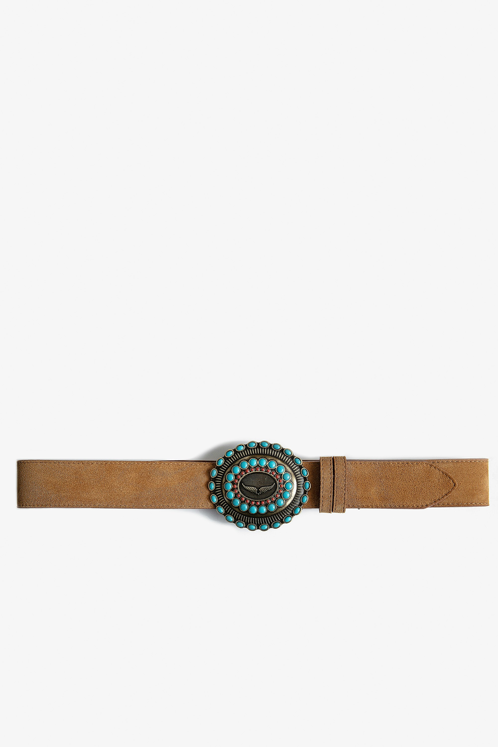 Santa Fe Belt Women’s belt in brown suede with jewel-studded buckle
