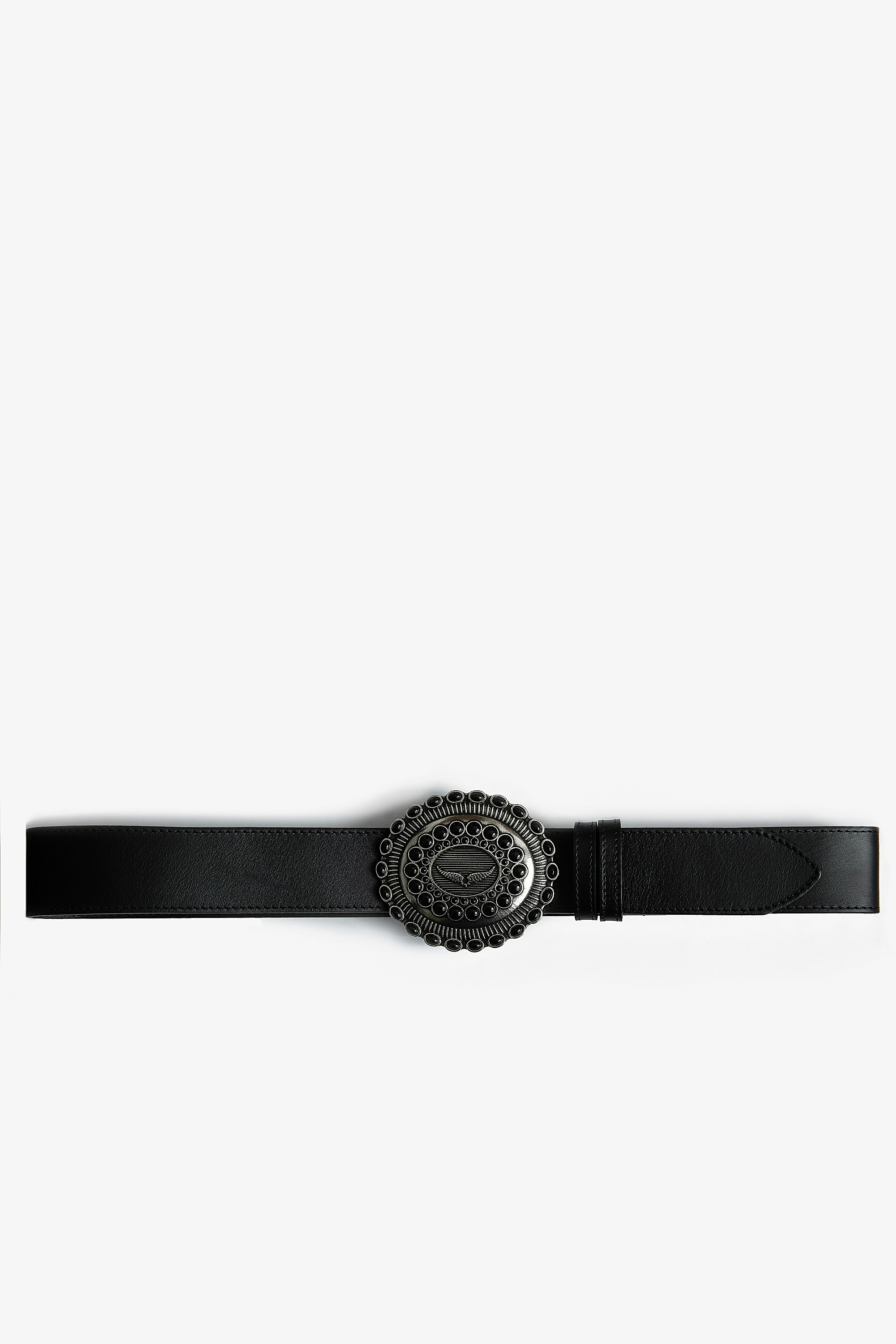 Santa Fe Belt Women’s belt in black leather with jewel-studded buckle