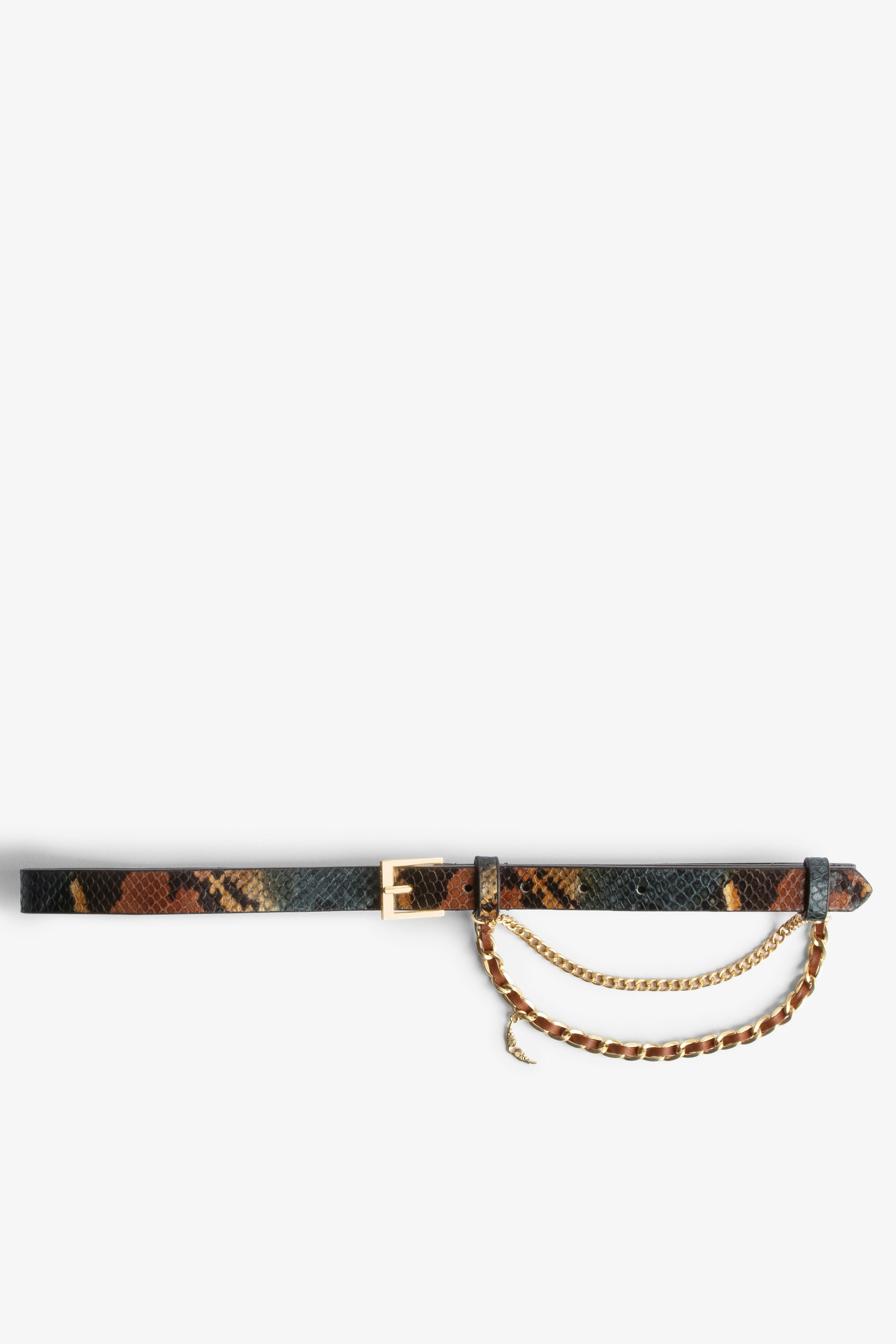 Rock Chain Belt Women's belt in brown python-effect leather with double chains
