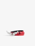 Rock Chain Glossy Wild Belt - Women’s red python-effect patent leather belt with wings charm.
