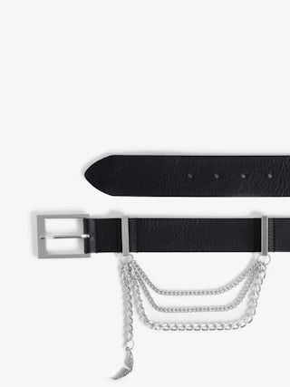 Cintura Rock Glossy Wild Catena - Cintura in pelle effetto pitone con tripla catena e charm ali.