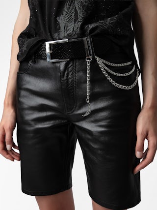 Cintura Rock Glossy Wild Catena - Cintura in pelle effetto pitone con tripla catena e charm ali.